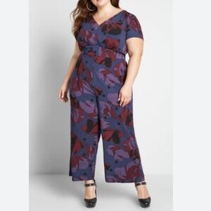 Modcloth Navy & Purple Aiming Higher Floral Jumpsuit In Tulips & Stars NWOT 1X